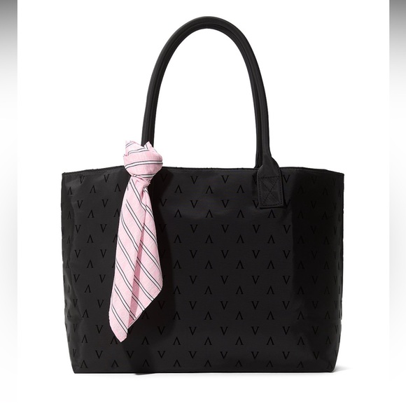Victoria’s Secret 🖤🩷 Chic Black Tote Bag with Pink Scarf Accent NWT NIB - Picture 1 of 13